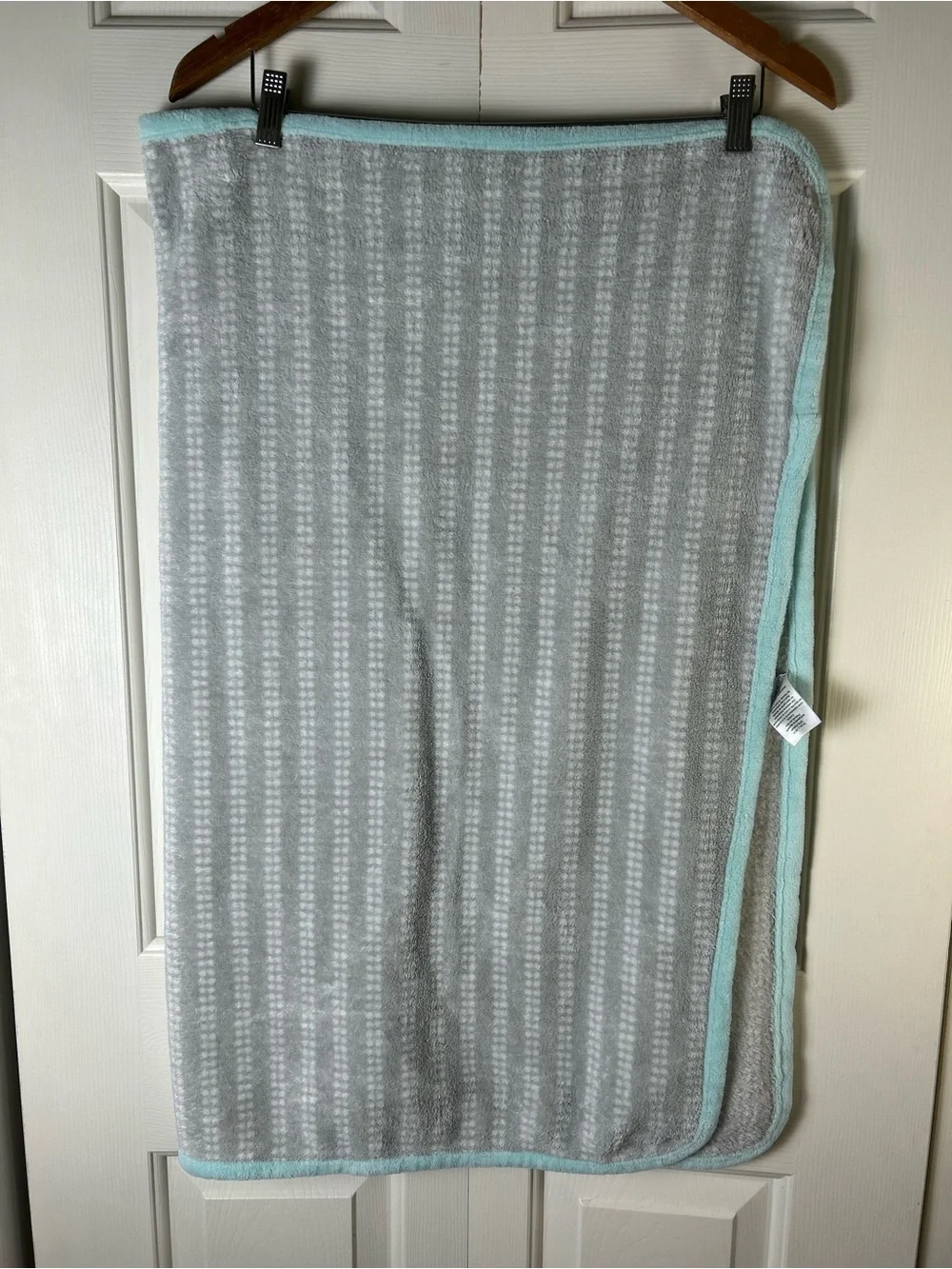 Parent's Choice Gray Sleeping Owl Baby Blanket Aqua Blue White Stripes Stars